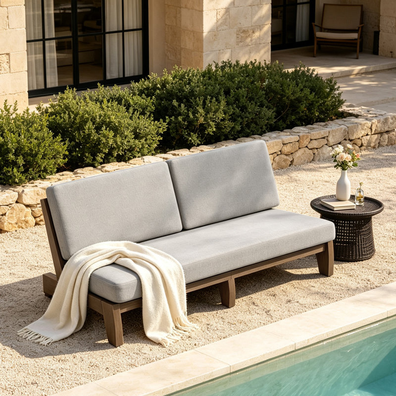 Patio Outdoor Sofa with Cushions, Light Camel, Brown