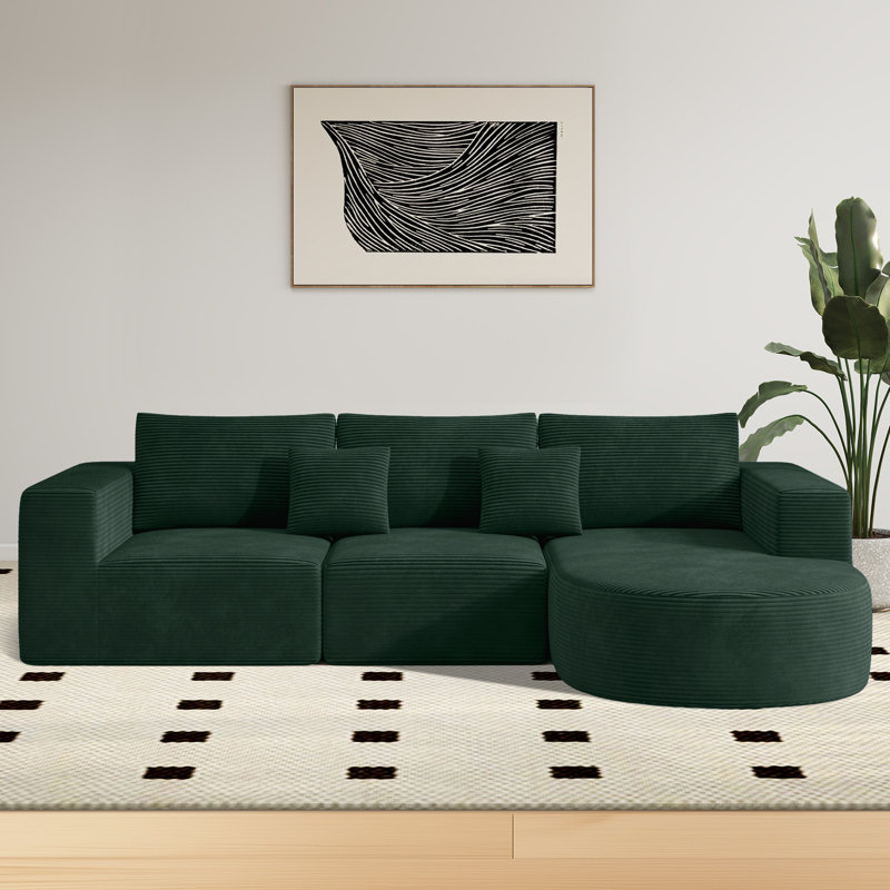 3 Seater Corner Sofa , Right Hand Facing, Green