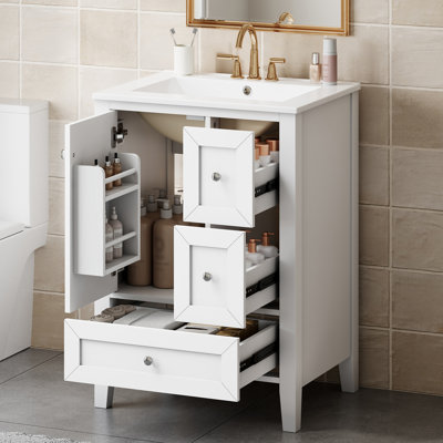 Meuble-lavabo autoportant avec rangement à 3 tiroirs Roomfitter 24 po avec lavabo, blanc