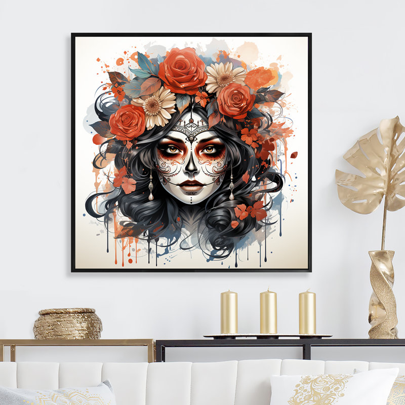 Jour des morts, "Diva", reproduction d'art sur toile encadrée, H 30 po x l 30 po x P 1,5 po, Cadre flottant noir