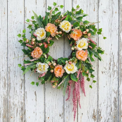 Large Peony Flower 26” Faux Spring Summer Door Wreath for Outdoor, Indoors, Valentine, Wedding Decorations