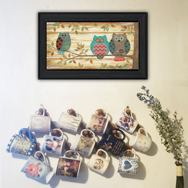 «Three Wise Owls», art mural encadré pour le salon, la maison par Annie Lapoint