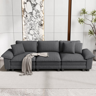 124" Modular Sectional Sofa, Comfy Cloud Couch for Living Room, 3-Seater Deep Seat Sofa with Throw Pillow