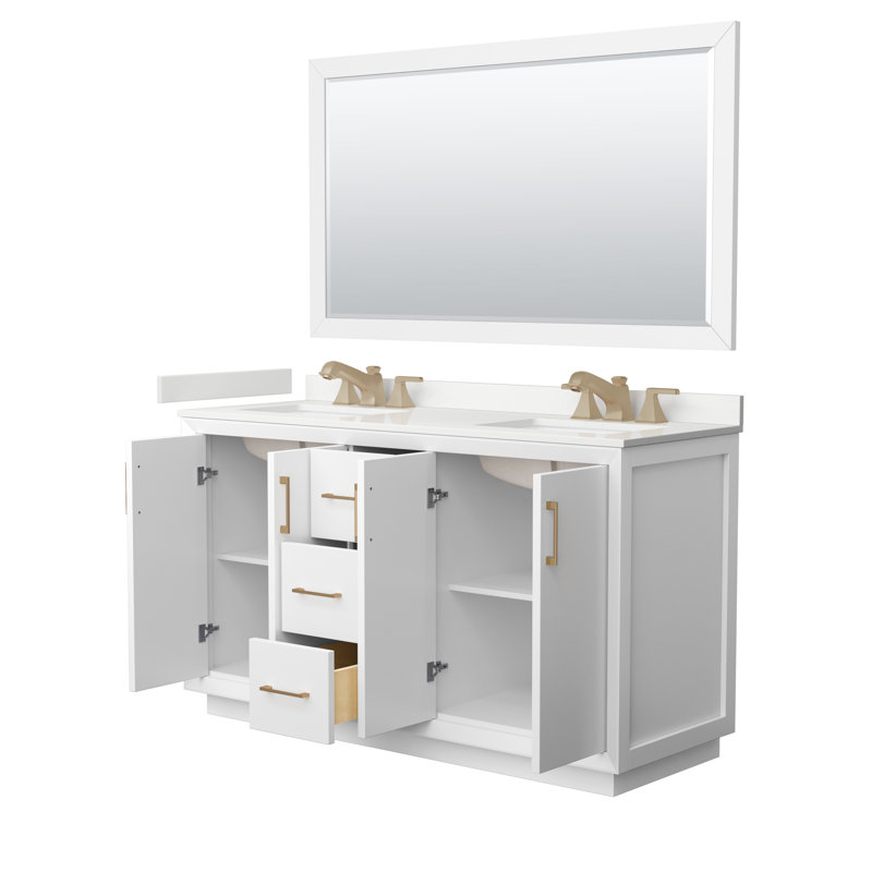 Strada 60 in. Double Vanity, WDX13387, White, Brushed Nickel
