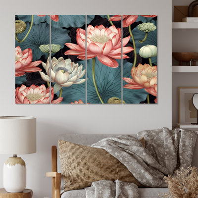 Ensemble de salon rouge et vert Lotus Ponds I - Floral