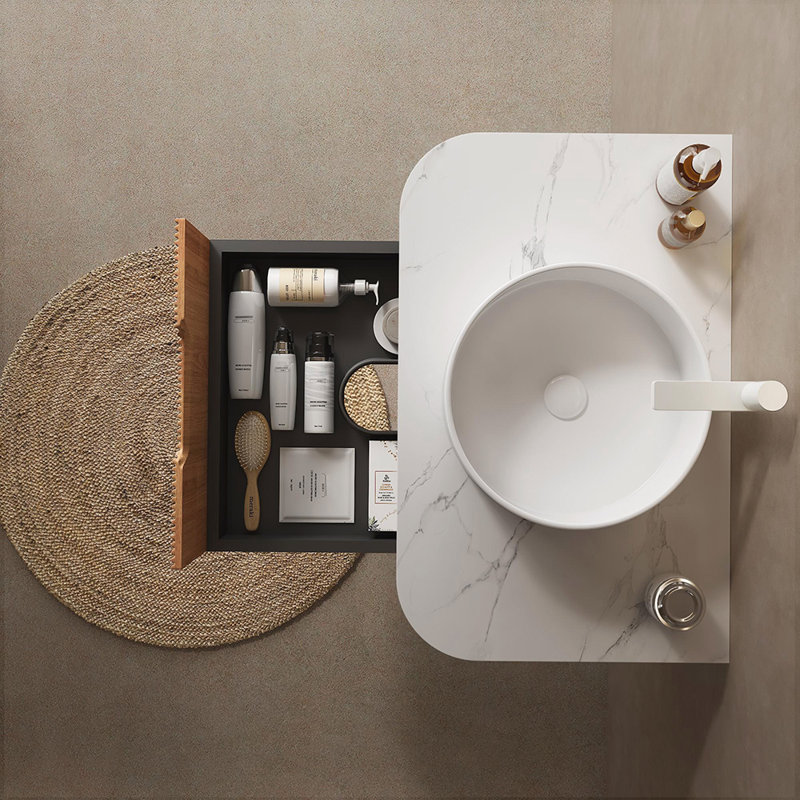 Meuble-lavabo mural 30 po avec lavabo flottant, Bois naturel