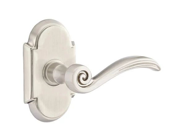 Mortaise intérieure Emtek avec rosette # 8 et levier Elan, Oui, Nickel satiné