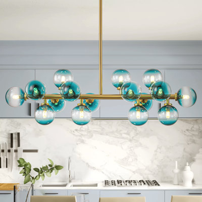 Luminaire suspendu pour îlot de cuisine à 16 lumières avec globes de verre Broghan