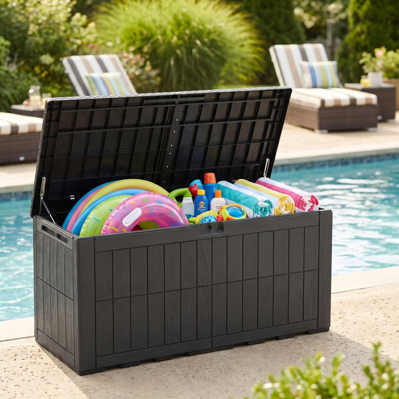 Outdoor 134 Gal  Large Deck Box with Lock, Black, 130