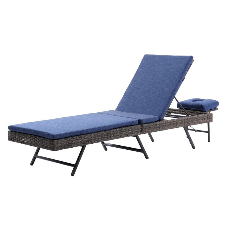 Kaityn Outdoor Chaise Lounge , Cushion Included, Dark Blue