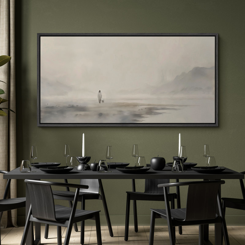 Reproduction d'art sur toile encadrée, "Jésus-Christ et l'agneau perdu, gris verdâtre", Noir, noir, noir, noir