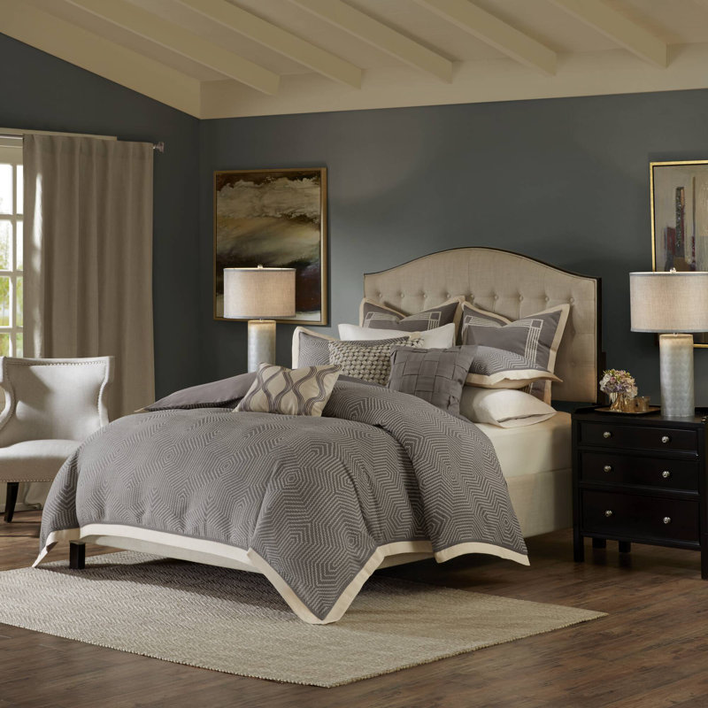 Shades of Serenity Luxury Jacquard Comforter Set, Queen Comforter + 7 Additional Pieces, Gray