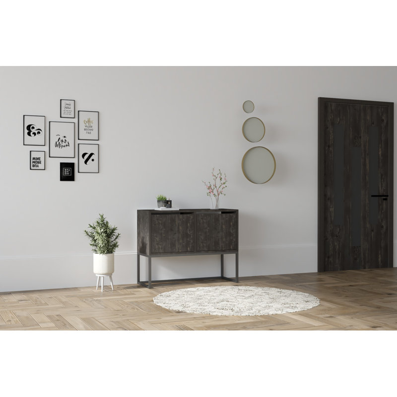 Console Modern Anthracite de 35,4 po x 27,6 po x 13,4 po | 100% panneau de particules enduit de mélamine, épaisseur: 0,7 pouce | Design industriel élégant, parfait pour les vestibules et les salons, rangement élégant et fonctionnel