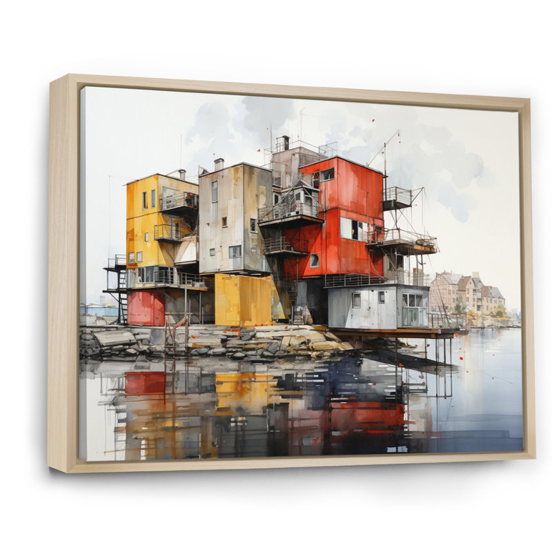 Port Urban Waterfront sur toile, H 24 po x l 32 po x P 1 po, Cadre naturel flottant