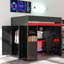 Lit mezzanine pour jouer avec bureau et rangement, lumières DEL, lit simple