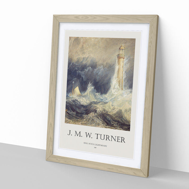 Bell Rock Lighthouse by Joseph-Mallord William Turner - Picture Frame Art Prints, 65cm H x 48cm W x 2cm D, Oak
