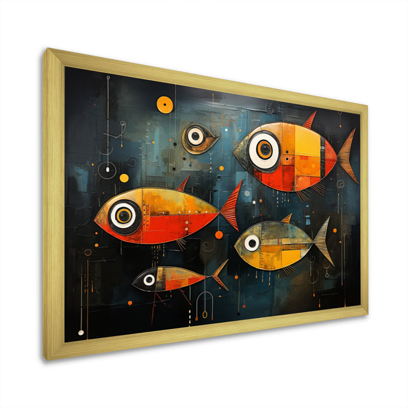 Attison Minimalisme - Collages de poissons III - impression, H 24 po x l 32 po x P 1 po, Cadre doré à une seule photo