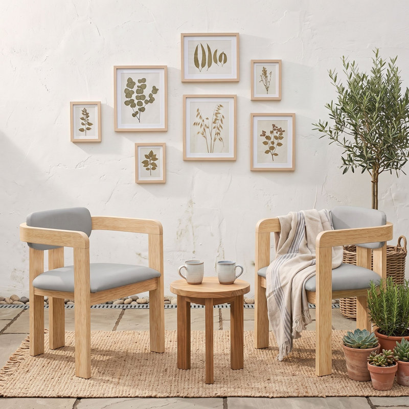 Ensemble de 2 fauteuils de salle à manger d'extérieur en bois massif avec coussins, dossiers courbés et pieds réglables