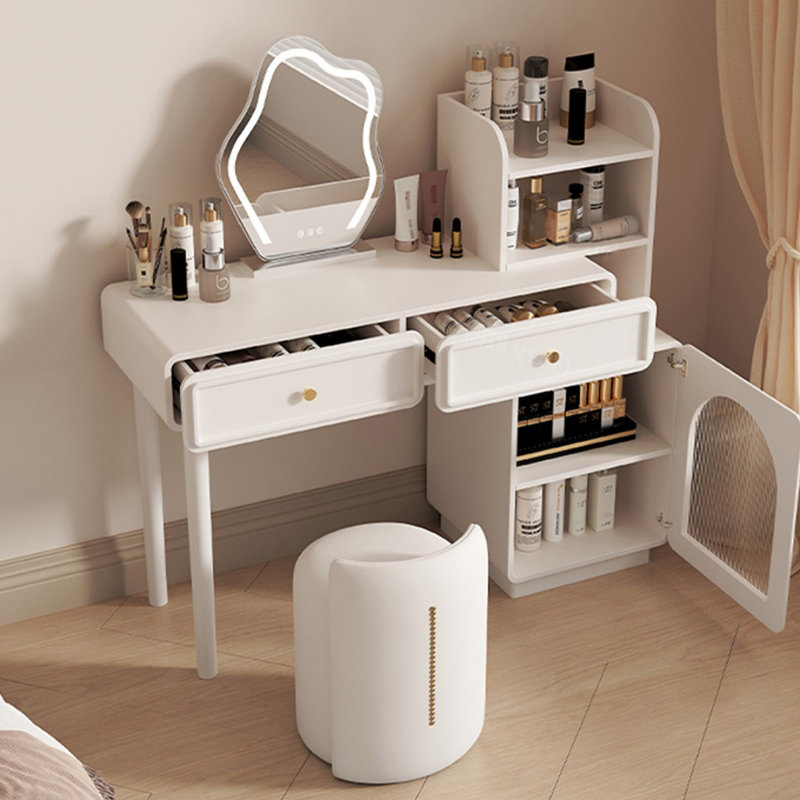 Coiffeuse de maquillage avec miroir lumineux, 2 tiroirs, 1 chaise