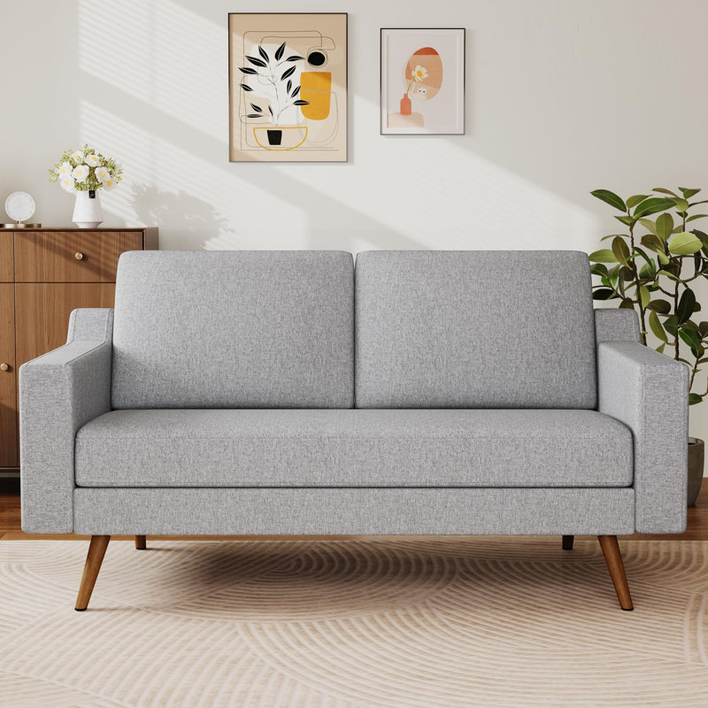 65.4" Mid-Century Modern Loveseat Sofa In Linen, Gray