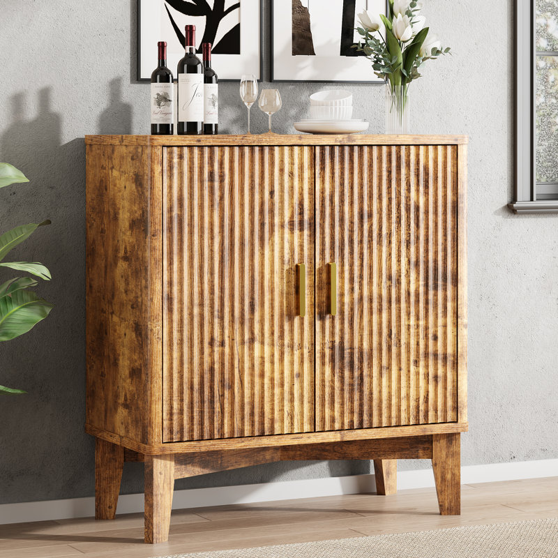 Adjustable Shelf Large-Capacity Multi-Function Storage Cabinet with Anti-Tip Design, Rustic Brown