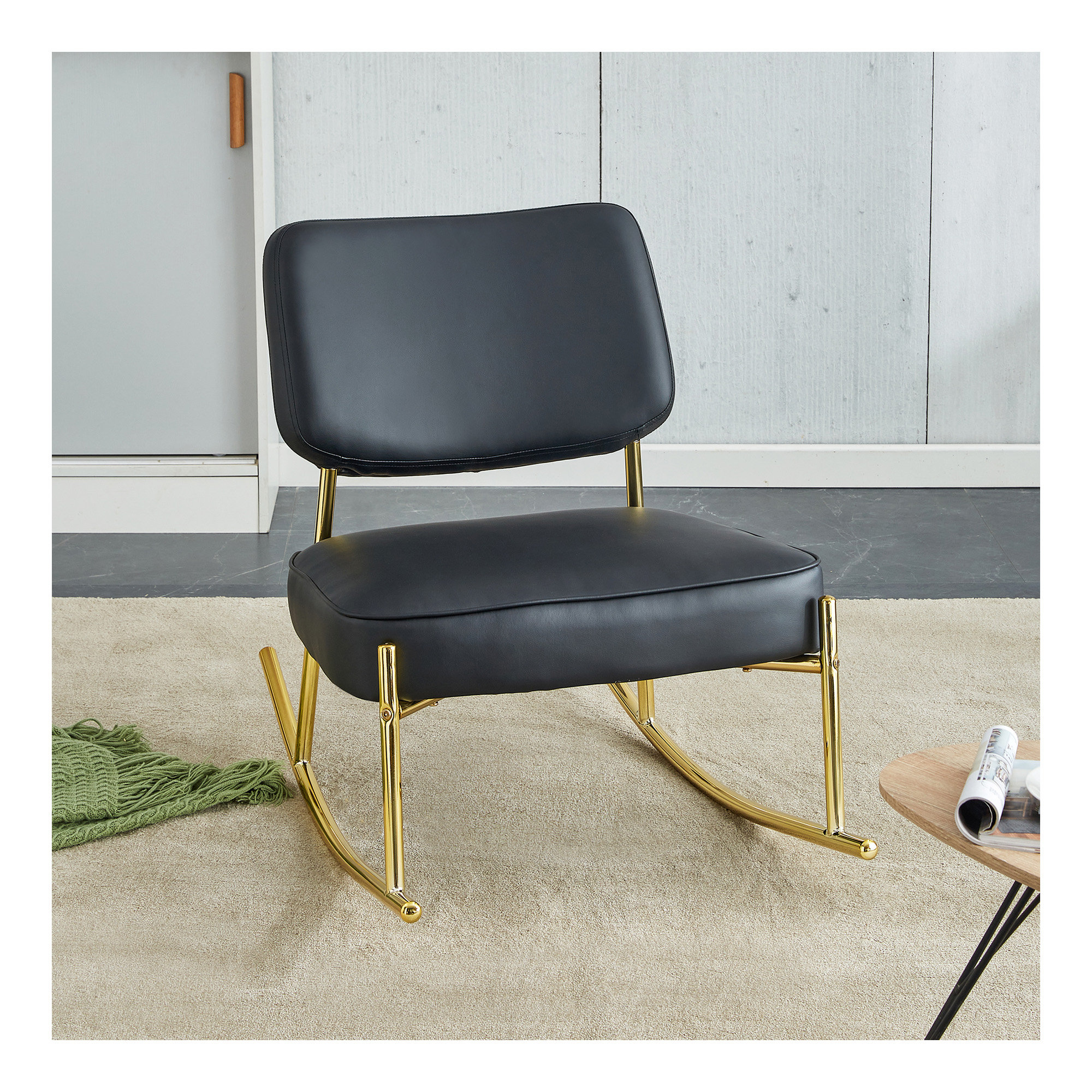 Mercer41 PU Material Cushioned Rocking Chair, Unique Rocking Chair ...
