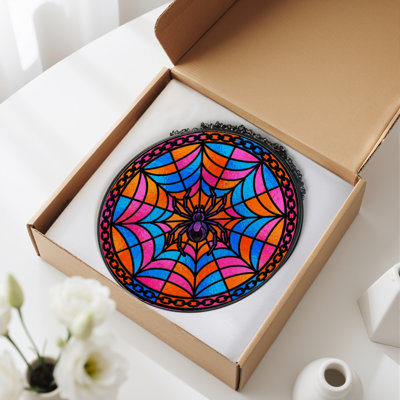 12"H Spider Web Stained Glass Window Panel