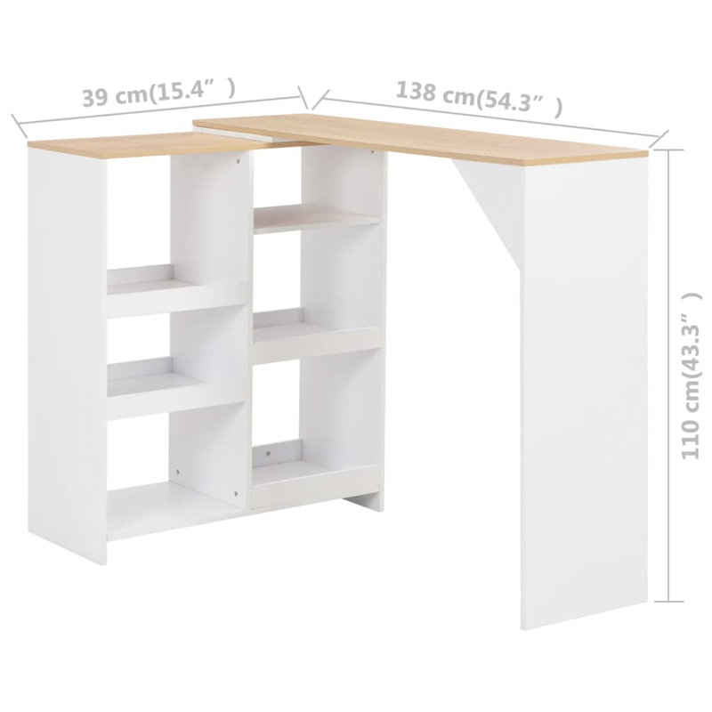 Adjustable Bar Table With Movable Shelf - White 138X39x110 Cm - Modern & Versatile Design, Brown