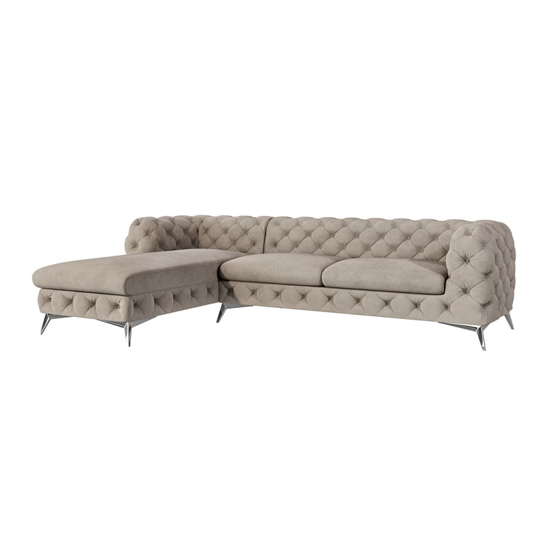 Corner Chaise Chesterfield Sofa  with Silver Metal Legs, Left Hand Facing, Dark Cream