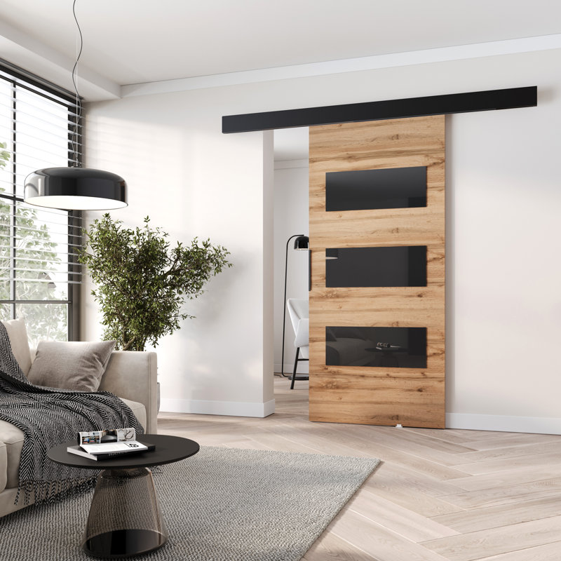 Sliding Door Prim E, Interior Door, Wotan Oak/Black, 106cm x 205cm