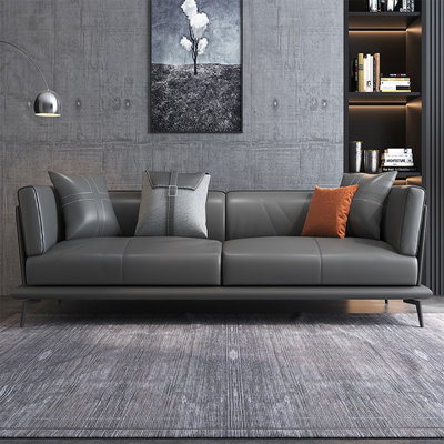Dark Gray Genuine Leather Standard Sofa cushion Loveseat