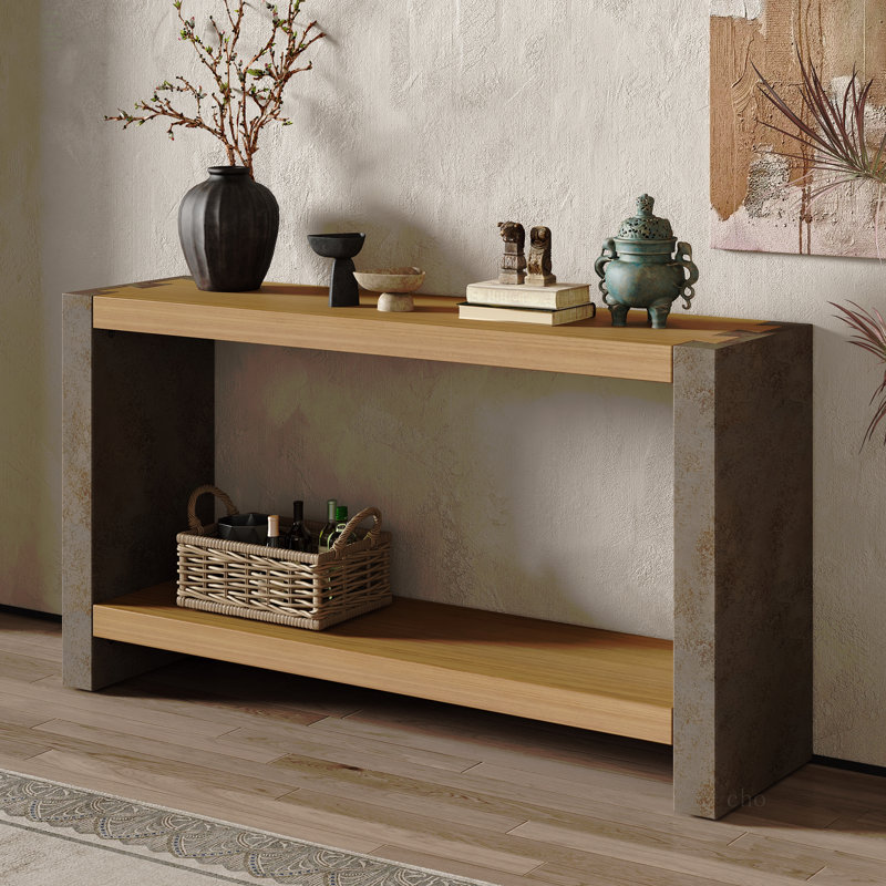 Console rétro avec menuiserie à queue d'aronde et placage de bois vieilli