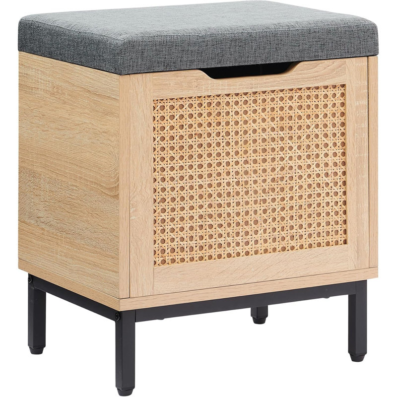 Storage Chest With Foam Pad Seating Cushion, Natural Rattan 16In Storage Bench Organizer
