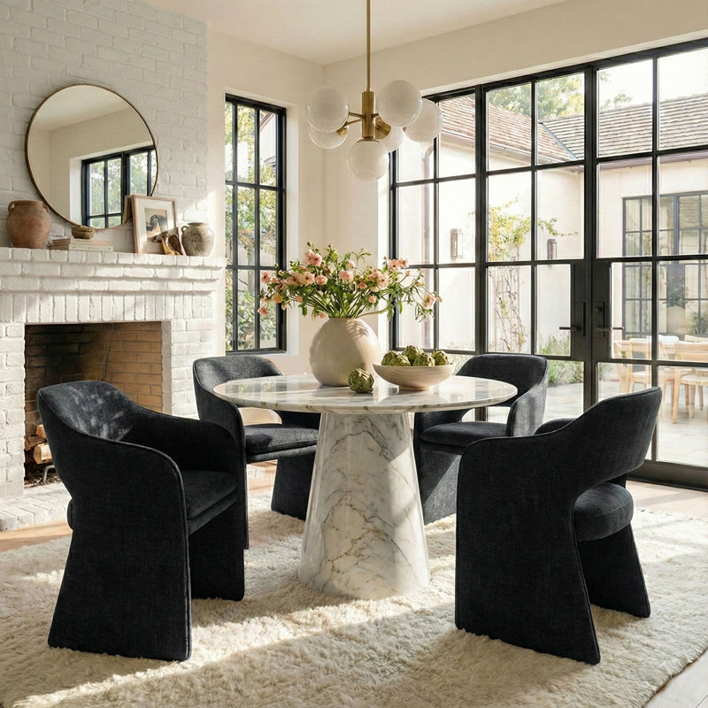 19" Seat Height Upholstered Fabric Dining Armchair, Black