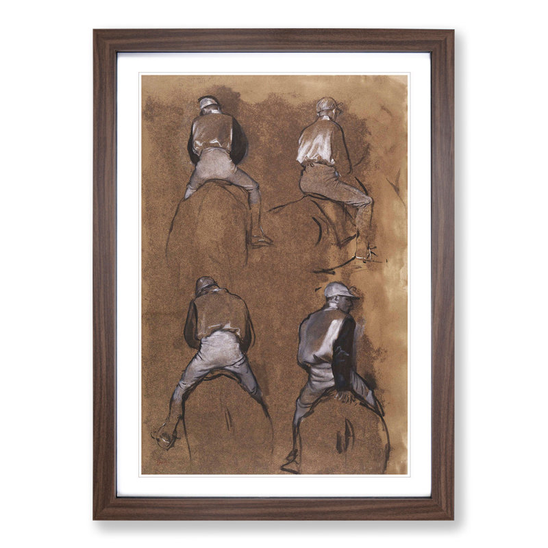 Horse Jockeys by Edgar Degas - Picture Frame Painting, Walnut Framed, 36cm H x 27cm W x 2cm D