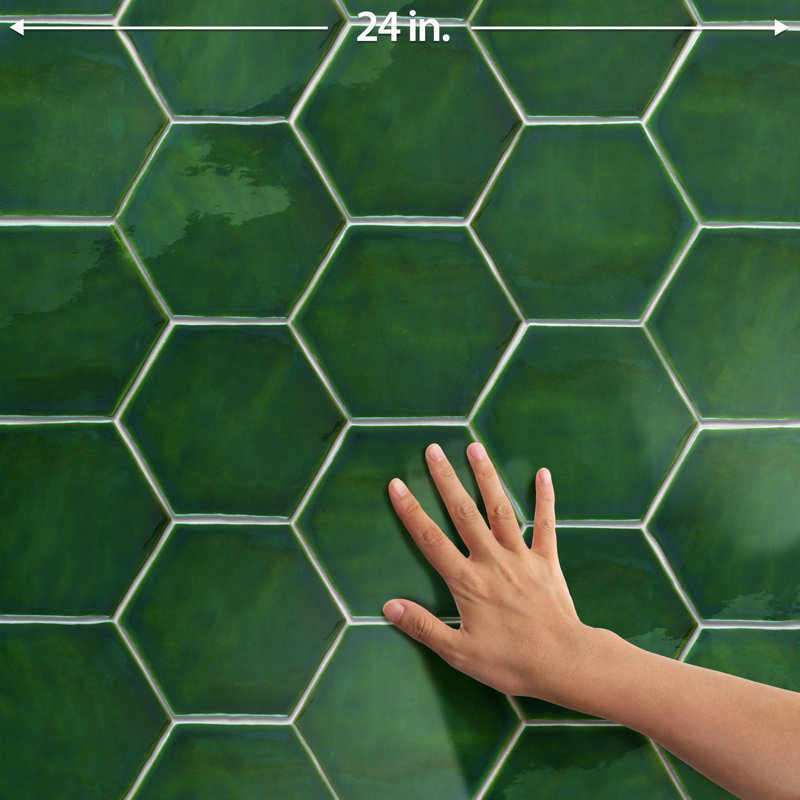 Viva Hex Antic Handmade 6" x 7" Ceramic Tile, Green