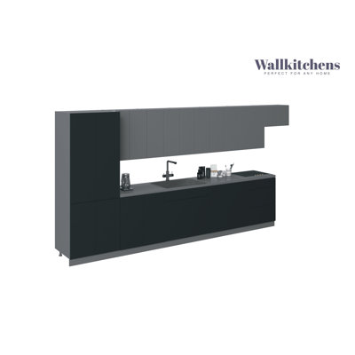 Cuisine complète moderne en panneau de fibres à densité moyenne (panneau de fibres à densité moyenne) en gris et gris l 174 x P 24 x WALLKITCHENS FK-IMPERial