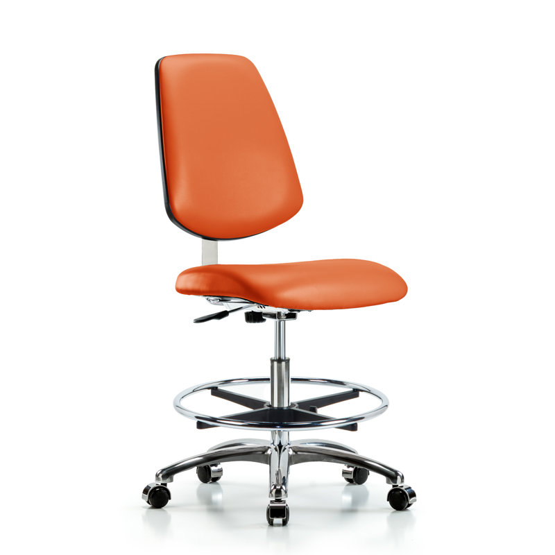 Anais Vinyl Drafting Chair, Casters, Orange