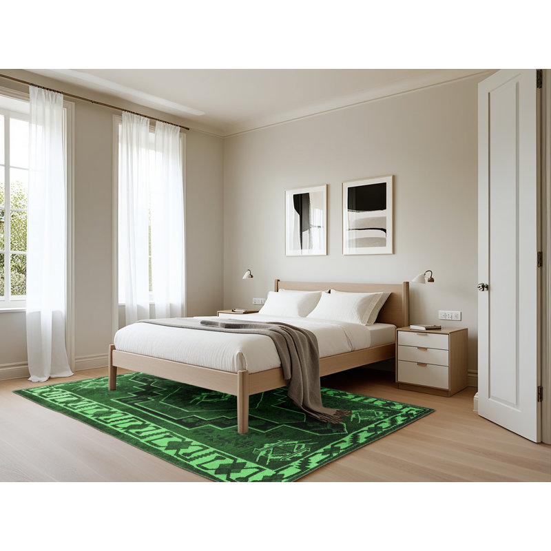 Tapis traditionnel vert émeraude 644, Rectangle 5 pi x 7 pi