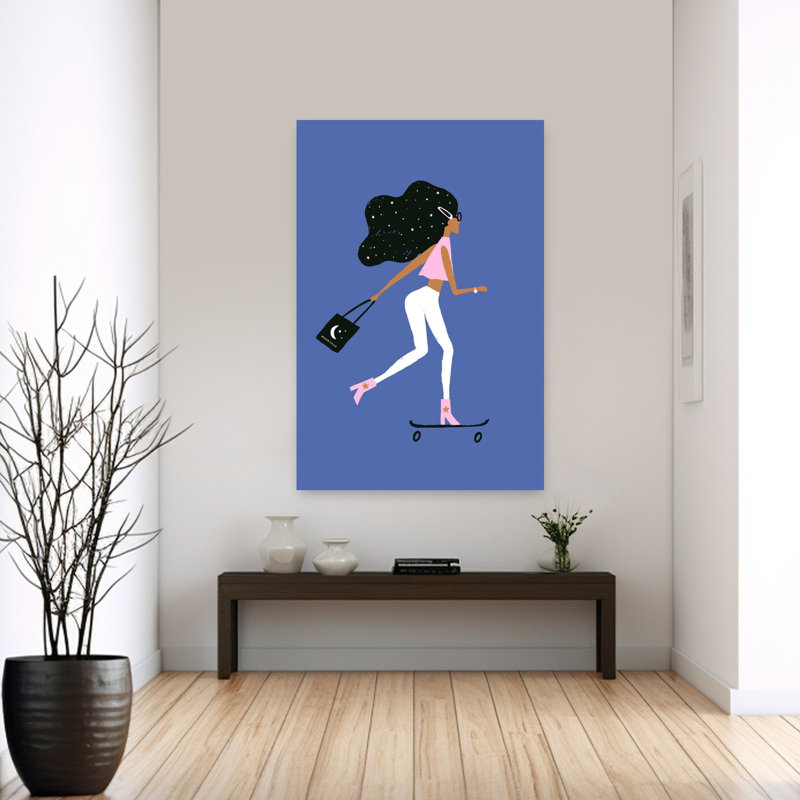 Cosmic Skater Girl Contemporary Wall Art Print 1 Piece Wrapped Canvas Wall Art, 152.4cm H x 101.6cm W