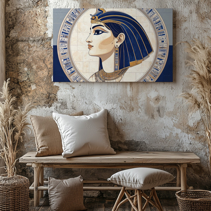 Horus, déesse médaillon sur toile, H 20 po x l 30 po