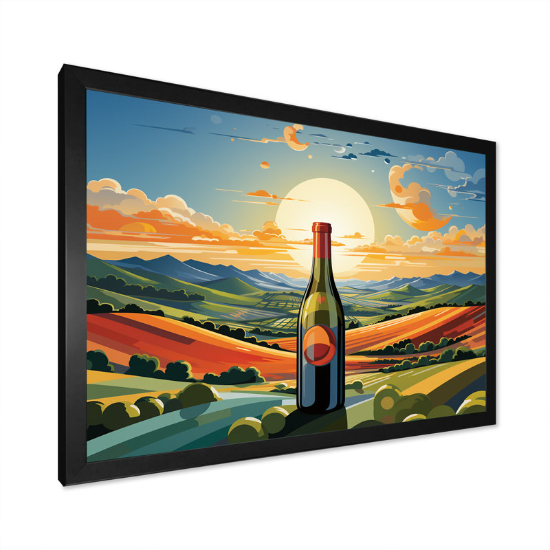 Bouteilles de vin dans des paysages italiens II - art mural vin, Cadre flottant blanc, H 12 po x l 20 po x P 1 po