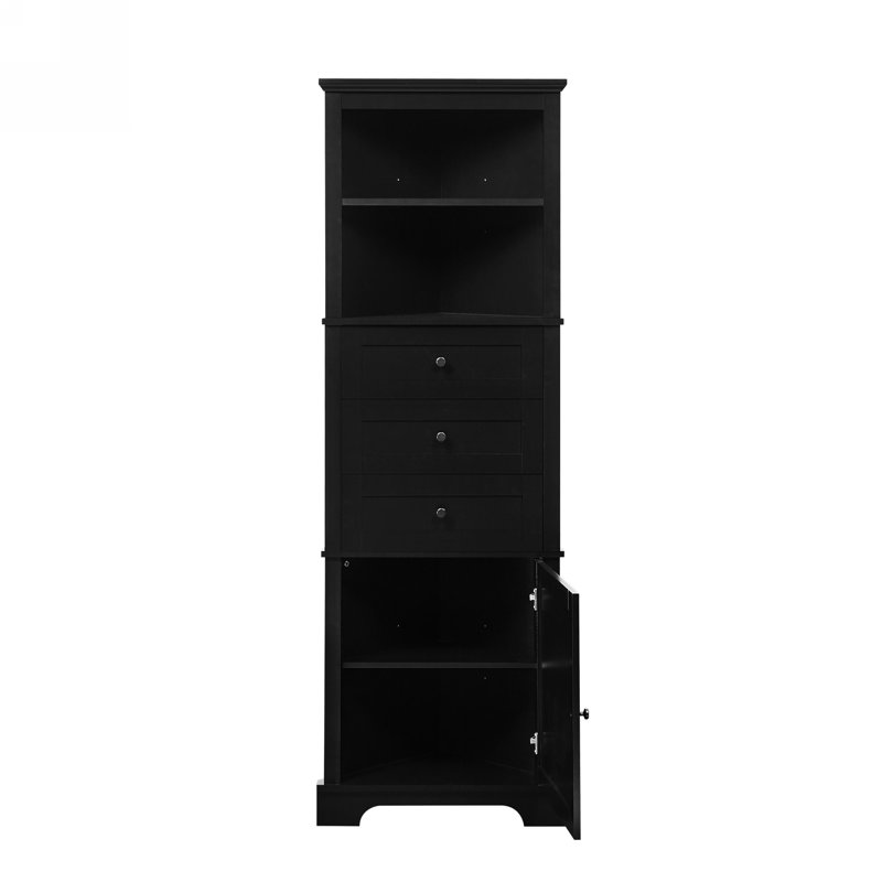 Armoire triangulaire noire à usages multiples - 3 tiroirs, tablettes réglables, poignées en métal à l'eau et à la mode - utilisation quotidienne