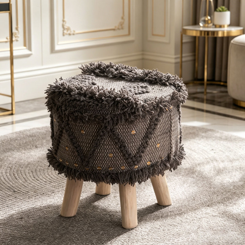 Rectangle Upholstered Wool Ottoman