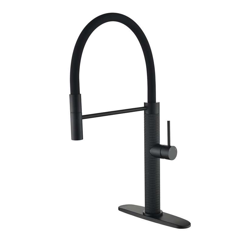 20"H Solid Brass Single Handle Single Hole Pull Down Kitchen Faucet, Matte Black