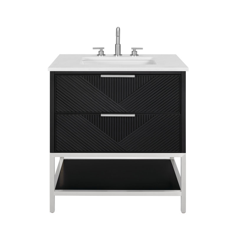 Diamond 30'' W Single Vanity, Charcoal Black, Calacatta Quartz, Brushed Nickel