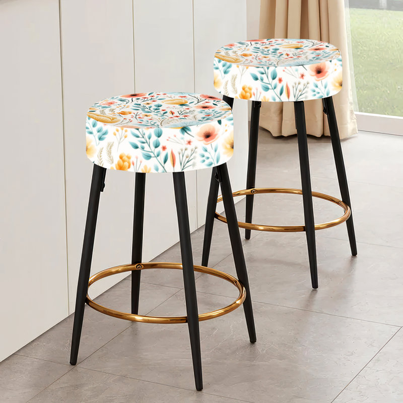 Ensemble de 2 tabourets de bar rétro bleu et rose floral Harmony Garden