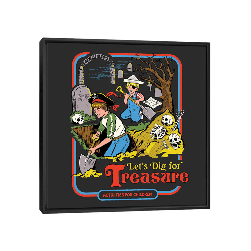 Nous allons creuser le trésor, H 18 po x l 18 po x P 1,5 po, Toile avec cadre noir, Pas de tapis