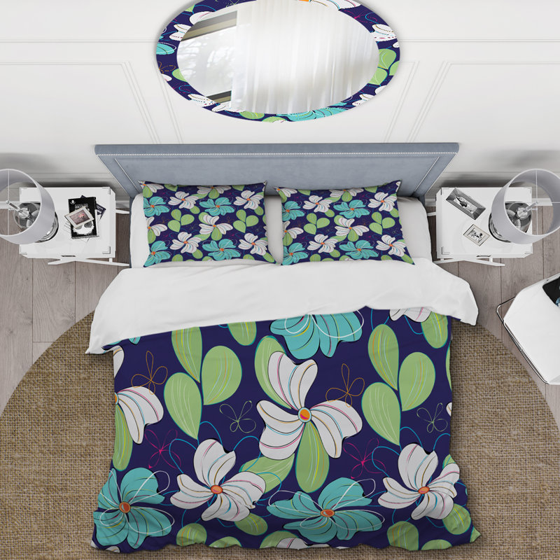 Ensemble de housse de couette Green and Blue Flower - Cabin & Lodge, Housse de couette pour très grand lit et 2 très