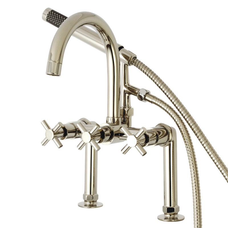 Robinet de baignoire à pattes à 3 poignées et 2 poignées à fixation sur le comptoir avec douchette à main Kingston Brass